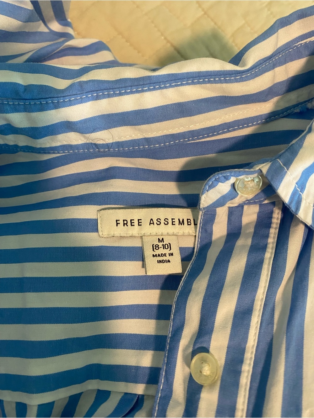 Blue and White Striped Maxi Shirt Dress with Elastic Waist - Picture 5 of 6